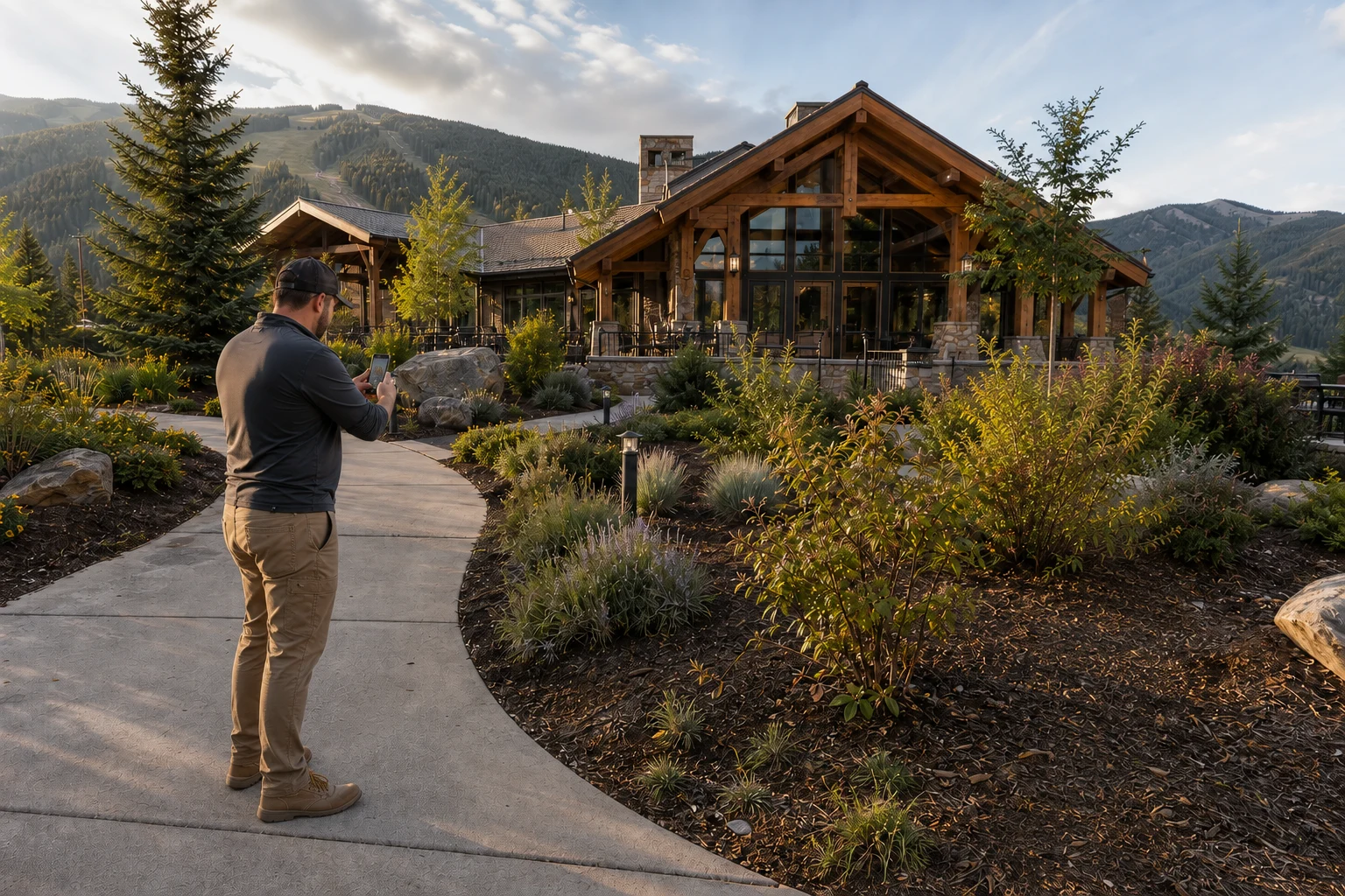 Field inspection of shared clubhouse plantings in a mountain community